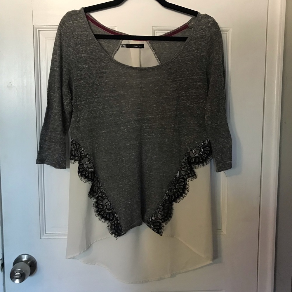 High to Low Black Grey White Lace Top Maurices